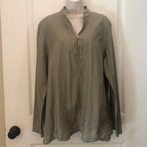 NWT Talbots Olive Green Textured Pattern Buttons Long Sleeve Blouse Top Size 20